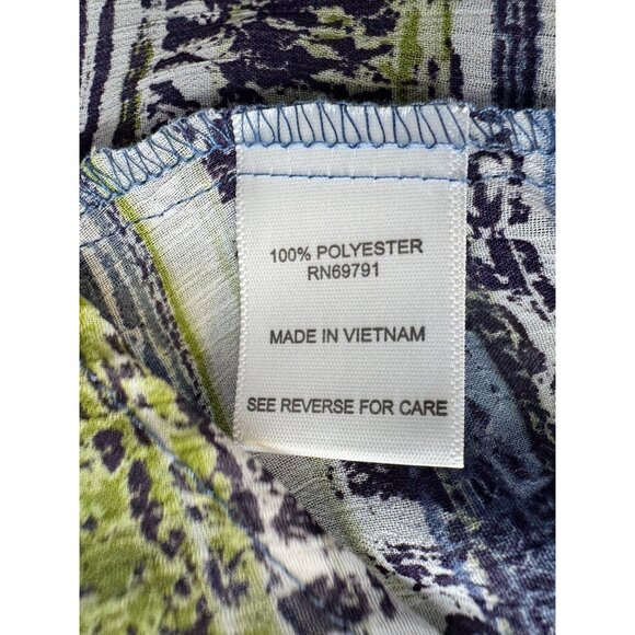 Westport 1962 Button Up Size Petite Medium Semi Sheer Tie Waist Blue Green Strip - Picture 5 of 8